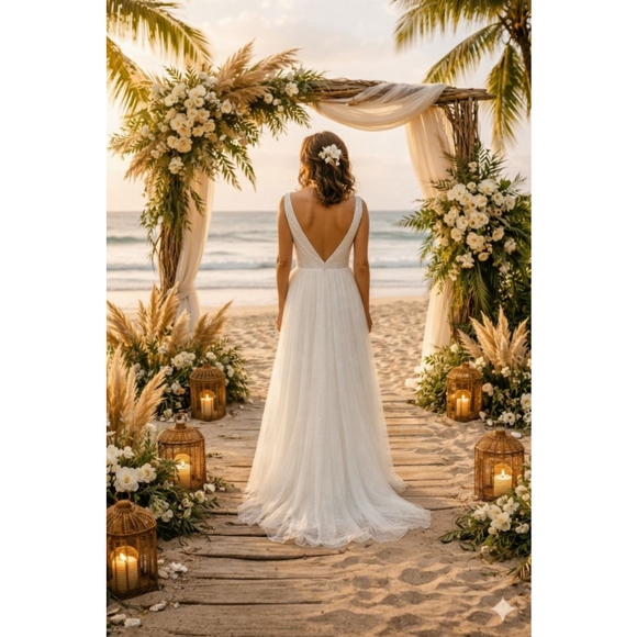 HONGFUYU White V-Neck Wedding Dress Size S - Picture 2 of 15